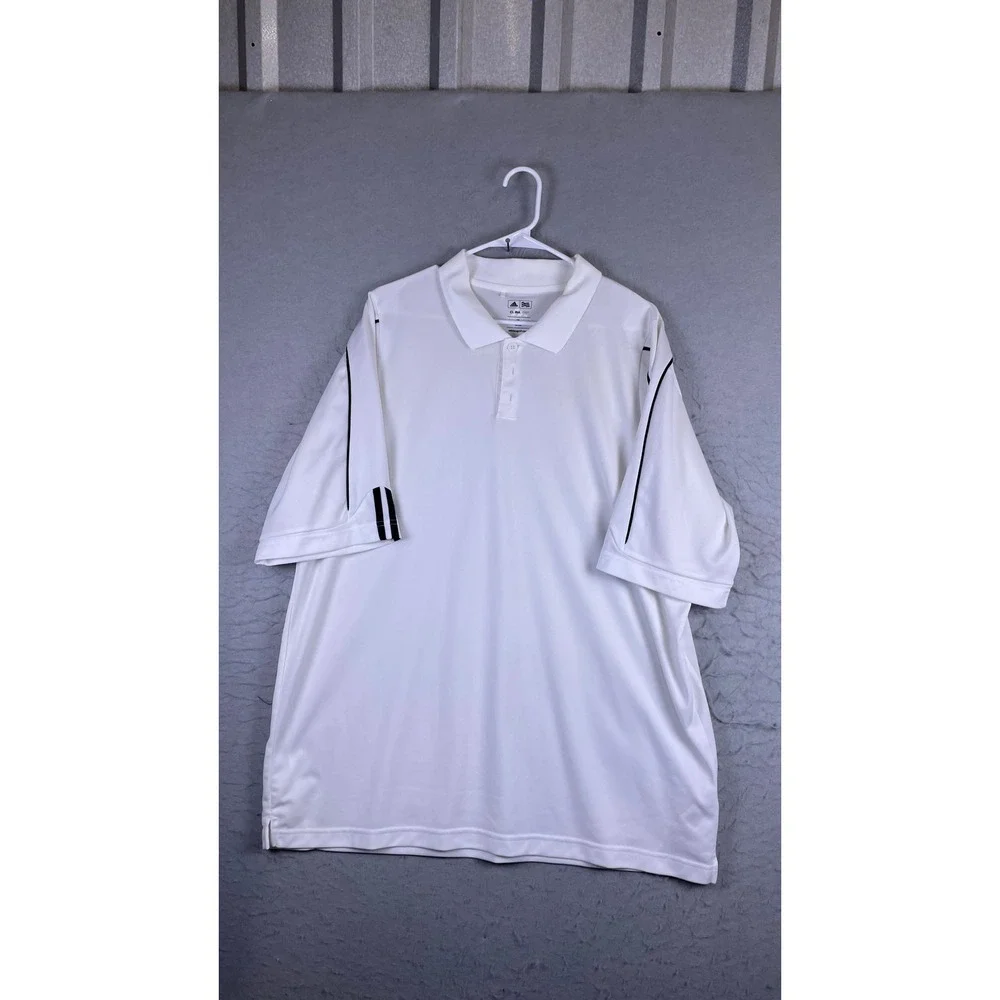Adidas Polo Shirt Mens XL White Excellent Climalite Golf Short Sleeve Piping